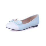 Ballet Flats 2023 Women PU Leather Lady Casual Shoes Men Size 31~51 Candy Colours Blcok Bead Bow Decorate Driving