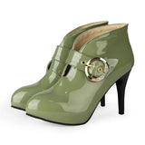 Autumn High 9.5cm Stiletto Heels Pumps Big Size 50 Women Shoes Round Toe Glossy Patent Leather Crystal Buckle Office