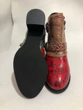 Vintage Splicing Printed Ankle Boots for Women Shoes Woman PU Leather Retro Block High Heels Zipper Women Boots Big