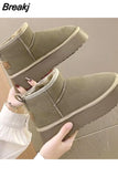 Women Shoes Suede Flats Platform Warm Causal Slippers 2023 New Autumn Winter Snow Boots Fur Round Toe Slingback Mujer