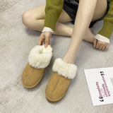 35-43 New Fashion Winter Plush Cotton Slippers Women Flats Shoes Platform Casual Home Suede Fur Warm Slingback Flip