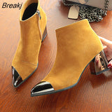 Square Heels Boots Women Winter Chelsea Boots Warm Shoes Pointed toe Sexy Ladies High Heels Boots Women's Ankle Botas