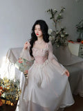 Elegant Office Lady Dress Party 2023 Summer Chiffon One Piece Dress Korean Fashion Casual Long Sleeve Midi Dress