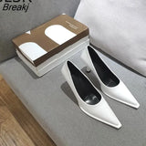 NEW Women's Shoes LEATHER Woman High Heels Pointed toe Women Pumps for Fashion Office Lady Slip on Sock Free White