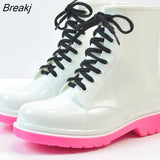Rain Boots Fashion Ladies Flat-heel Solid Color Rain Boots Water Shoes Lace-up Warmth Mid-Calf Rain Boots Platform