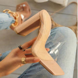 Size Summer New Fashion Apricot Sandals Women Mules High Heels Slippers Sandals Sexy Square Open-toed Heel High