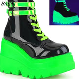Fashion High Platform Boots Leather High Wedges Ankle Boots Women 2023 New Female Punk Style High Heels Shoes for