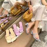 Women Slippers Sexy High Heels Outdoor Slides Women Summer Shoes Sandals Heels Female Square Toe Slipper Designer Brand