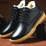 Leather Men's Boots Thick Fur Warm Ankle Boots Working Men Footwear Waterproof Snow Boots Plus