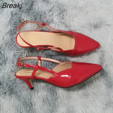 Daily all-match Sandal Shoes Pointed Toes High Heels Sexy 5cm Low Casual Back Empty Buckle Pumps Red Wedding