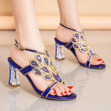 High-Heeled Sandals Women's Water Diamond 2024 Summer New French Girls' Gentle Shoes Thick-Heeled Leather Crystal Wedding