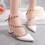 Women's Shoes High Heels Square Summer 2023 Pointed Toe Sandals for Woman Heeled Rivet Footwear Red Closed Pumps Designer