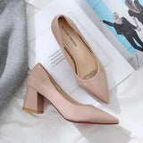 new Korean wild thick with high heels shallow mouth pointed work single shoes classic simple large size women's