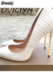 Pumps Famous Brand Designer Shoes for Women Snake's Pattern Pointed Toe Sexy High Heels 12 cm plus size YG021