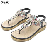 New Round Toe Women's Flip Flops Fashion Personality Rhinestone Ladies Sandals Roman Crystal Platform Elastic Band