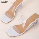 Summer Ladies' slippers Transparent High Heels Clear Crystal Slides Mules Female Sandals Women Shoes Daily Peep Toe