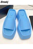 Summer Luxury Women's New Square Toe Wedge Heel Clip Toe Herringbone Slippers Women's Large High Heel