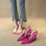 Breakj Classic Simple Gray High-Heeled Women's Sharp Head Behind A Word Buckle With Commute Banquet Fine