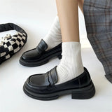 jane lolita Oxford Shoes for Women Shoes Woman Slip on Square Platform Shoes Round Toe Loafers Solid Leather Casual