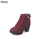 boots for women 2023 new elegant square heel shoes woman high heel solid vintage boots women lace-up ladies shoes