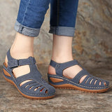 Women's Sandals Large Size Hollowed-Out Slope Heels Round Head Non-Skid Women's