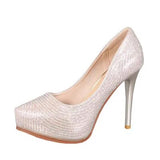 NEW Women Wedding Shoes High Heels 11.5CM Lady Pearl Platforms White Glitter Bridal Shoes Women Thin Heel Party Pump