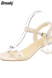 Heeled Sandals 2023 Summer Buckle Strap Female Shoe Black Girls Clear Gladiator New Fashion Block High Rhinestone