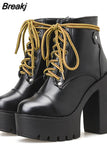 Design Gothic Boots Square Heel Platform Chunky Women Ankle Boots 2023 New Autumn Sexy Elegant Woman Shoes