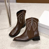 Pointy Retro Embroidered Coarse And Western Cowboy Boots New Personality Short Boots For Autumn/Winter