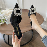 Red Women Pumps Silk Satin Pointed Toe Rhinestone Crystal High Heels Woman Wedding Pumps Slip on Cup Heeled