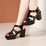 Thick-Heeled Lacquered Leather Sandals Women's 2023 Summer New Thick-Soled Waterproof Platform Size 4043100 Open-Toed
