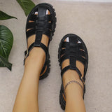 Rome Closed Toe Platform Sandals for Women Buckle Strap Thick Bottom Sandals Woman Summer Pu Leather Student