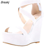Women Sandals Nude New Platform Flock Gladiator Sandal Wedges Casual High Heels Shoes Lady Summer Shoe Wedding