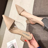 Slippers High Heel 7CM Solid PVC Shoes for Women Outside Wear Suede Slides Zapatos Mujer Pointed Sandalias Mujer