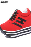 Flat Platform 9cm Height Increasing Casual Shoes Woman 2023 Spring New Hidden Wedge Sneakers Female Vulcanize