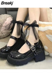 Women's Summer Footwear High Heels Shoes for Woman 2023 Pumps Black on Heeled Gothic Platform Round Toe Mary Jane Korean Style