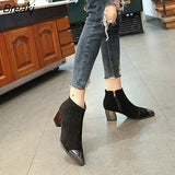 Ladies High Heels Boots Warm Shoes Pointed toe Women Winter Chelsea Boots Women Ankle Boots Square Heel 6cm