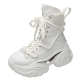 White Chunky Platform Motorcycle Boots Woman Thick Bottom Punk Gothic Shoes Woman 2023 Fashion Lace Up Ankle
