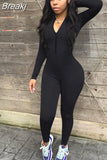 Fall Winter Bodycon Zipper Jumpsuits Women Solid Color Long Sleeve Slim Playsuits Casual Female Sport One Piece