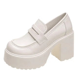 Black White Chunky Platform Loafers Women 2023 Autumn Thick High Heel Pumps Woman Slip On Pu Leather Goth Shoes