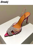Woman Summer 2023 Pointed Toe Crystal Transparent Women Pumps Thin High Heel Slip-On Sexy Stiletto Ladies Designer