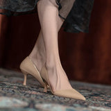 Shows Long Legs! New Sexy Thin-Heeled Single Shoes French Pointed Nude High-Heeled