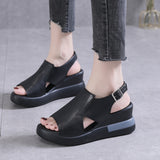 Breakj Sandal Women 2023 New Spring / Summer High Heel Fish Mouth Sandal Soft Leather Slope Heel Plus Size Sandal