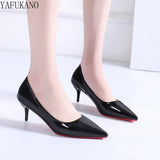Leather High Heels Fashion Thin Heels Ladies Casual Pumps Pointed Toe Party Dress Single Shoes Red Sole Career Work