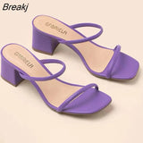 Summer Peep Toe Women Slippers Fashion Solid Color Outdoor Square Heels Sandals Sexy Beach Slides Pumps Sandalias De