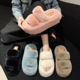 Thick-Soled Woolen Slippers For Women's 2024 Autumn And Winter New Korean Parallel Bars Soft-Soled Outdoor Cotton