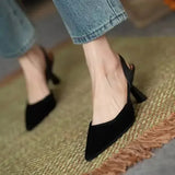 Retro 5cm High-heeled Women's Shoes Sandals Pointed Toe Lattice Side-space High-heeled Shoes New Fashion Single