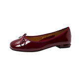 Bowknot Square Head Shallow Mouth Flat Bottom Low Heel Single Shoes 2023 Spring And Autumn New Lacquered Leather Women's Shoes Wedding