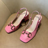 Women's High Heels Shoes 2024 Summer Pumps Back Empty Female 8cm Thick Heel Square Toe Mary Jane Shoes Black Pink Talon