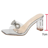 Crystal Bowknot High-Heeled Sandals Women 2023 Summer Silver Transparent Pvc Sandals Woman Slip On Party Shoes